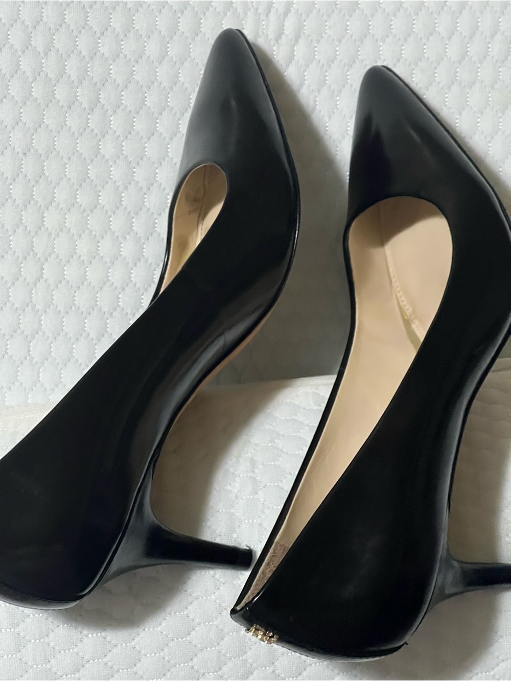 Coach Black Patent Leather Heels with Gold Logo Detail